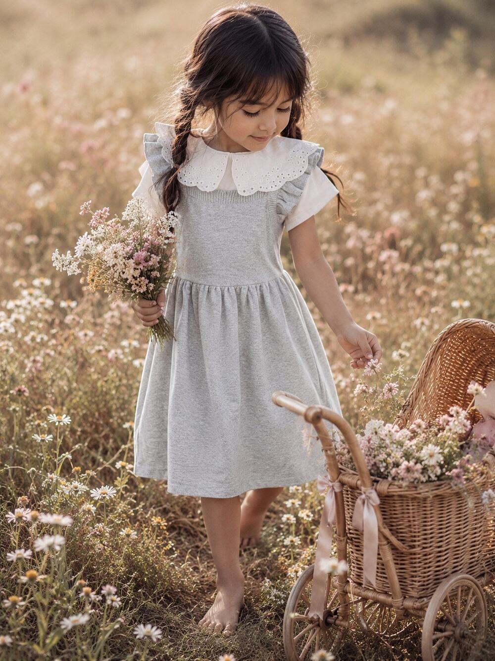 NWT Sweeter With You Apron Pinafore Flutter Strap Dress + Eyelet Flounce Top